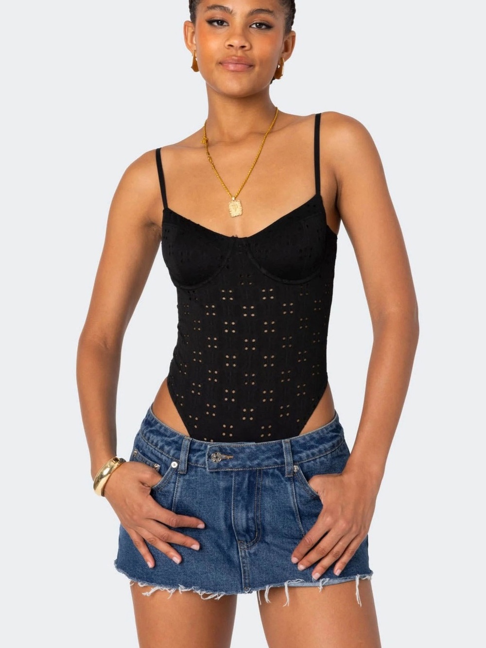 NWT Edikted Raven Cupped Eyelet Bodysuit size S